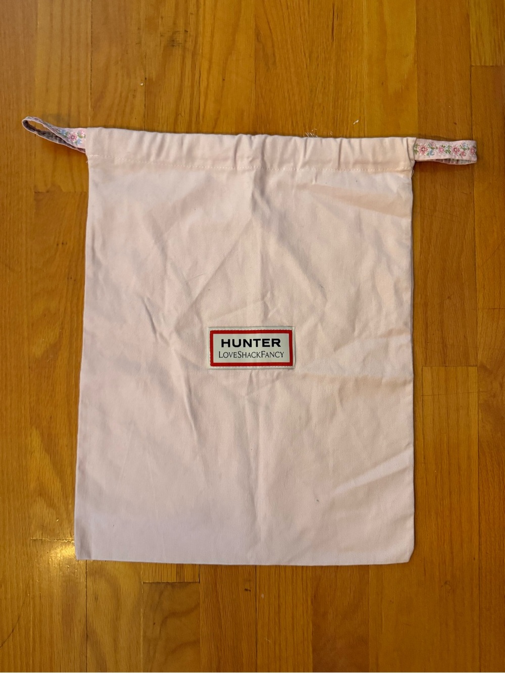 LoveShackFancy Pale Pink Drawstring Dust Bag with Floral Tabs